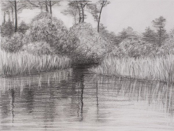 Водный пейзаж карандашом