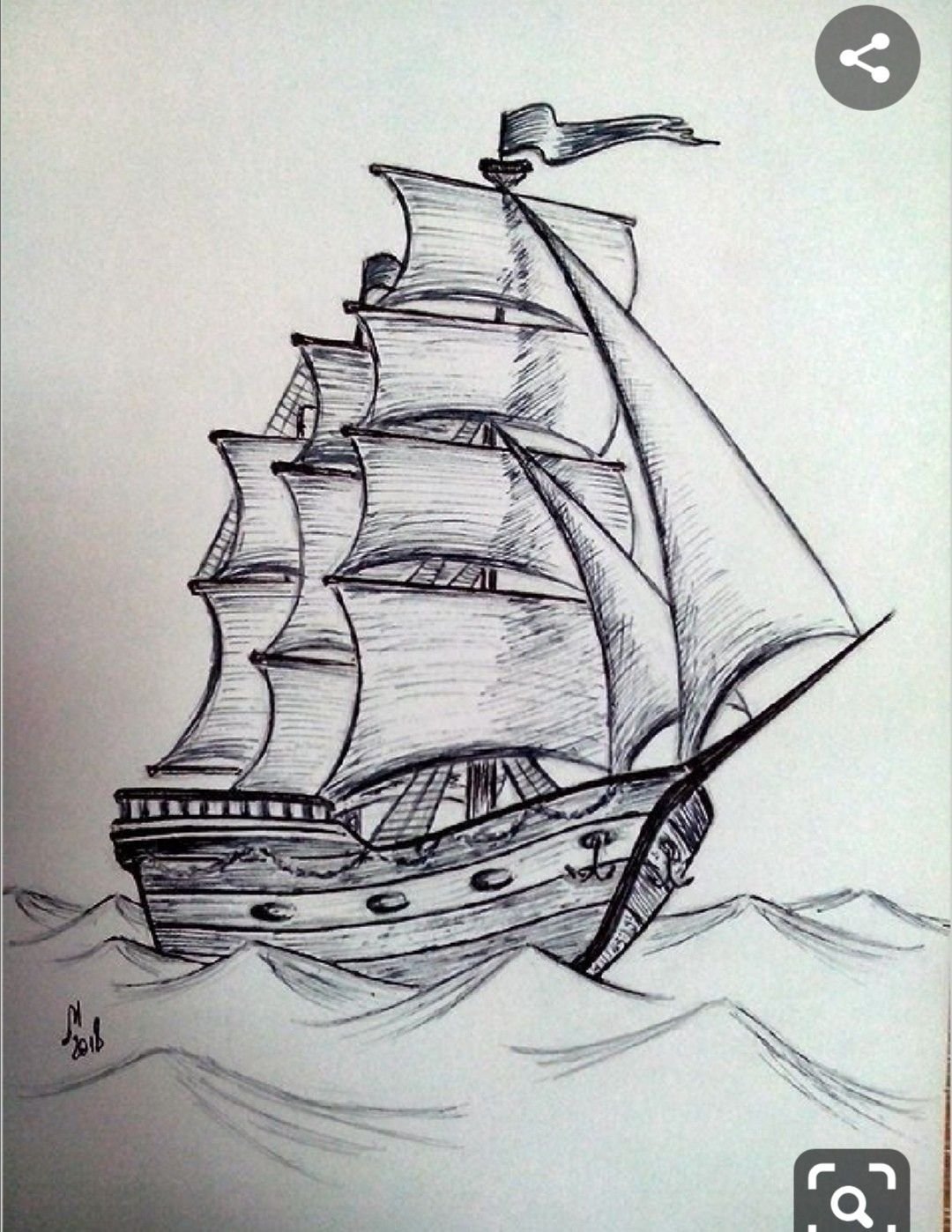 Корабль парусник карандашом