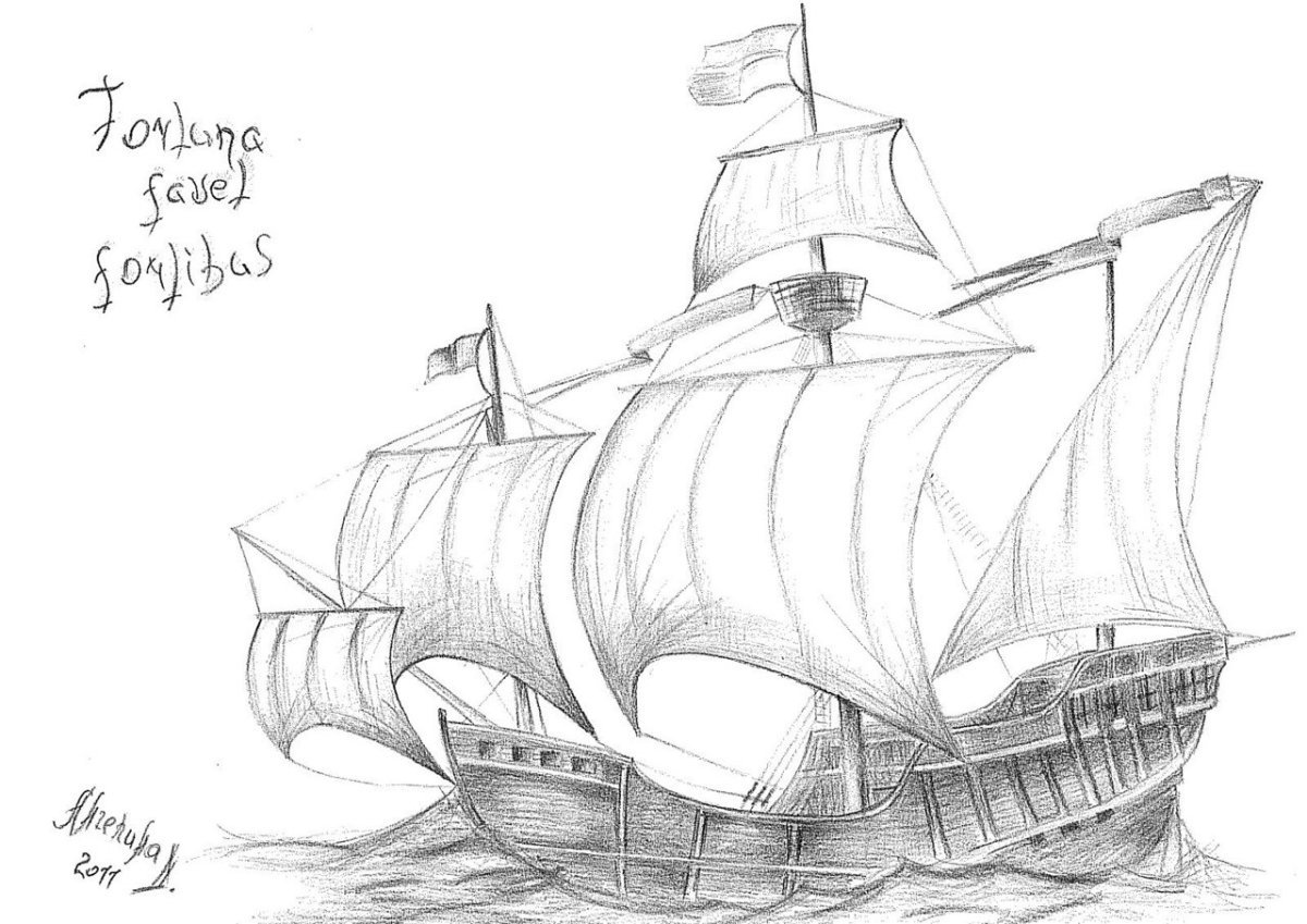 Корабль рисунок карандашом простой