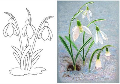 Поэтапное рисование подснежника для дошкольников