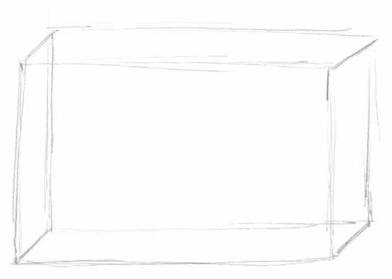 Прямоугольный аквариум карандашом