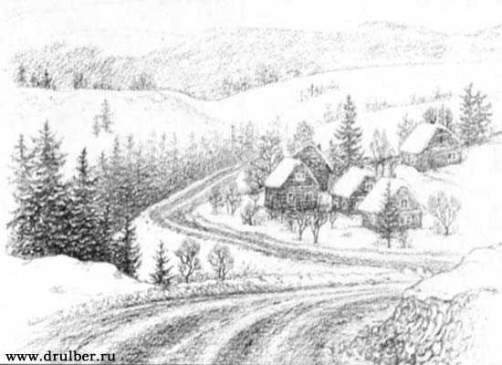 Домик в зимнем лесу Графика