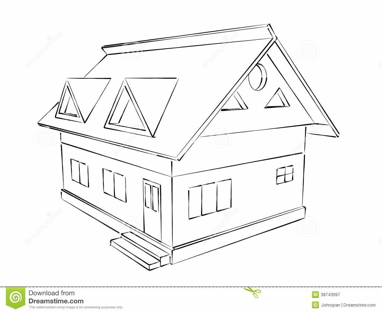Объемный домик с крышей рисование