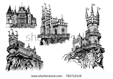 Рисунок Ласточкино гнездо Крым чёрно белый