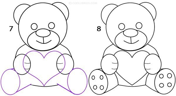 Плюшевый мишка с сердечком рисунок карандашом