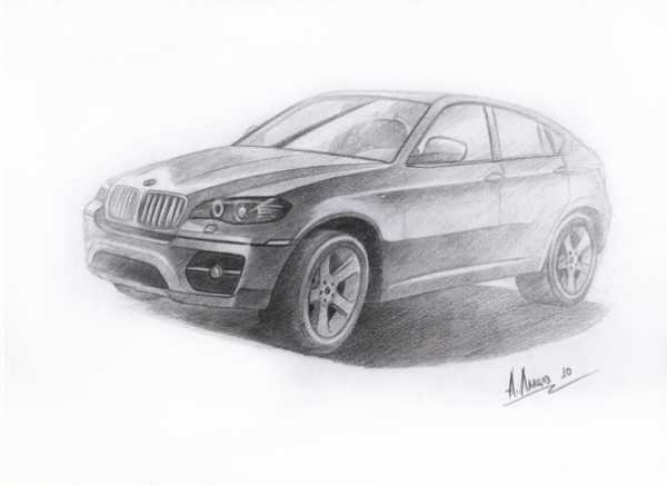 Нарисовать карандашом БМВ Икс 5 вид.сбоку