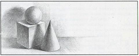 Куб и конус карандашом