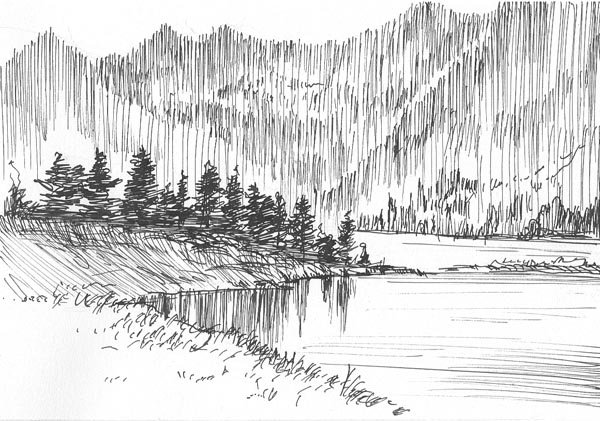 Пейзаж штрихами легкий