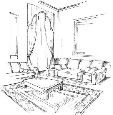 Интерьер дворянской усадьбы карандашом