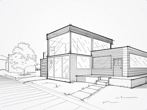 Здание школа сбоку в угловой перспективе