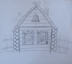 Деревенский домик изо карандаш