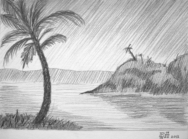 Графический пейзаж с пальмой