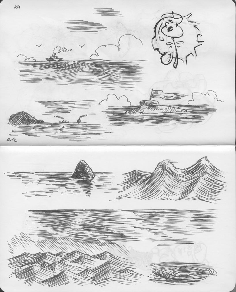рисунок моря карандашом