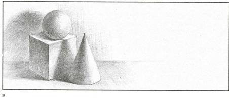 Куб и конус карандашом