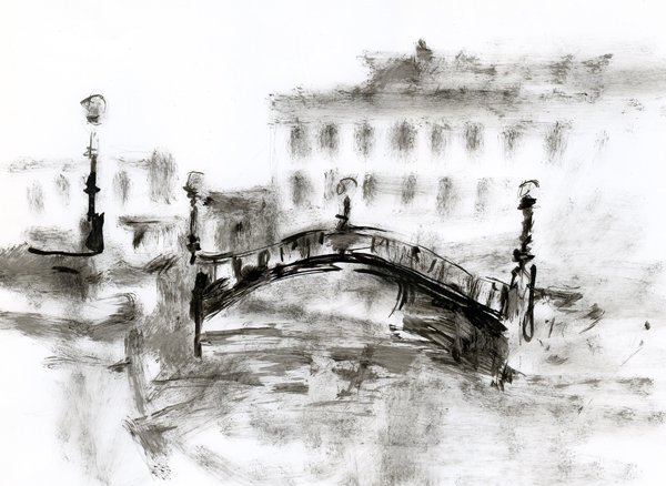 Пейзаж Санкт Петербурга в графике просто