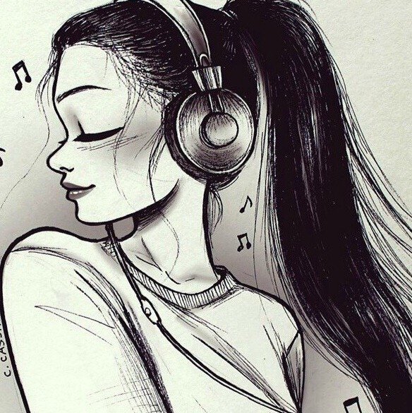Девушка в наушниках рисунок