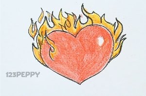 Горящие сердце для срисовки