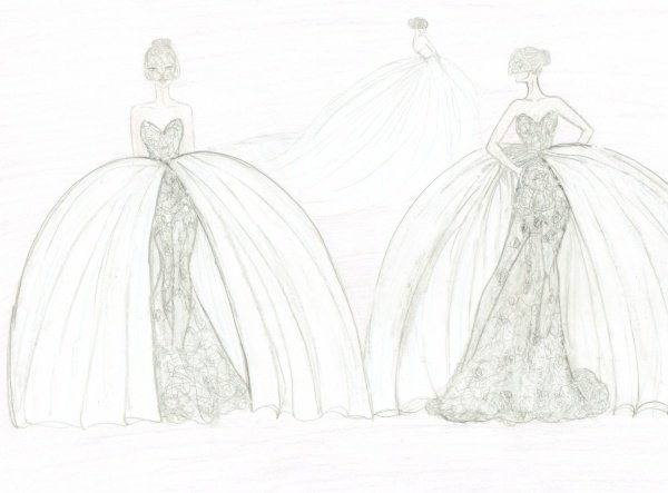 Поэтапное рисование свадебных платьев
