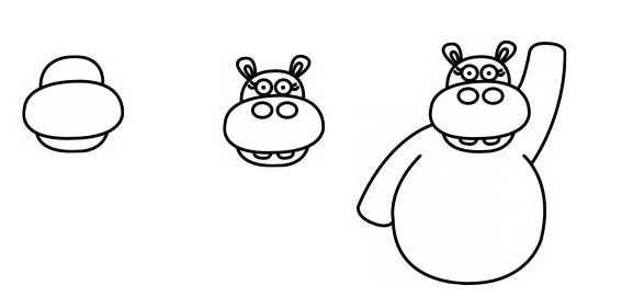 Бегемот рисунок для детей пошагово