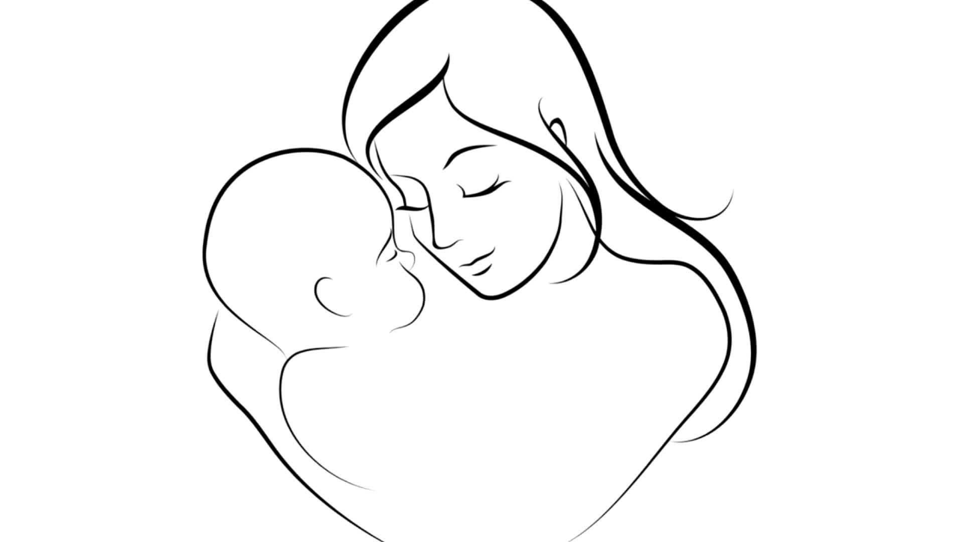 Контурный рисунок мамы с сыном
