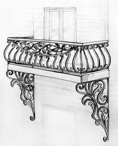 Балкон с цветами акварель