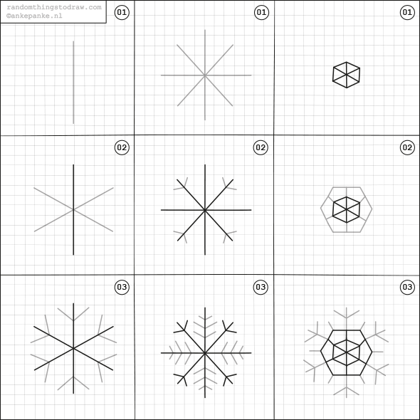 Снежинки карандашом