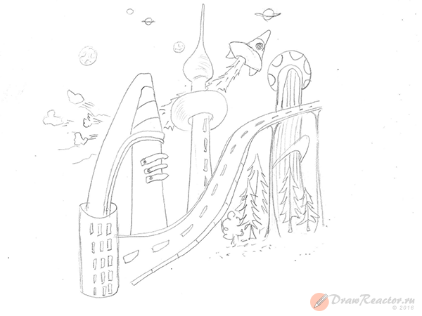 Город будущего рисунок