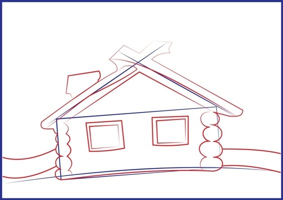 Рисование русской избы поэтапно