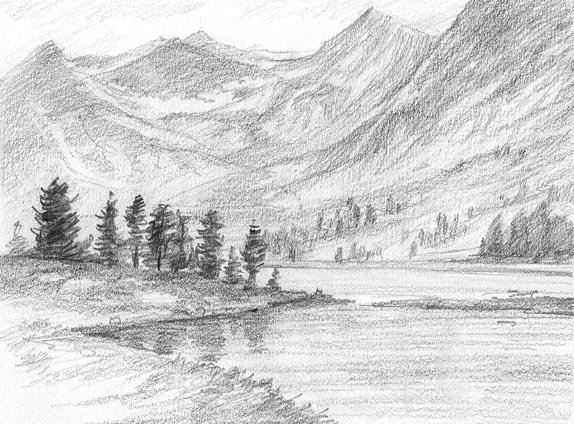 Природа горы карандашом