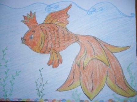 Золотая рыбка цветными карандашами