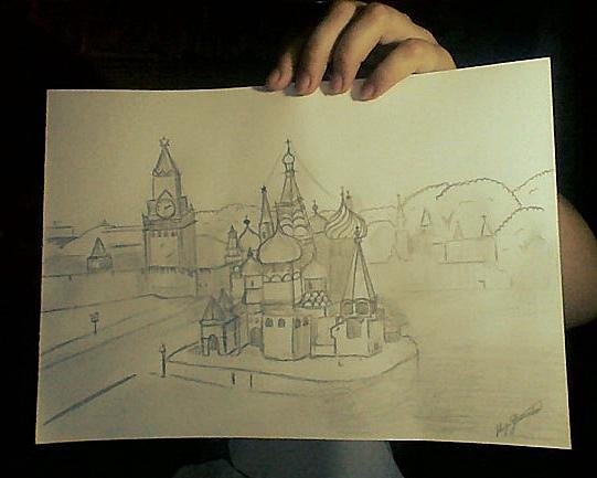 Зарисовка Спасской башни Московского Кремля