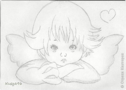Ангелочек рисунок карандашом для срисовки