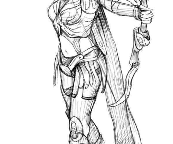 Девушка воин карандашом