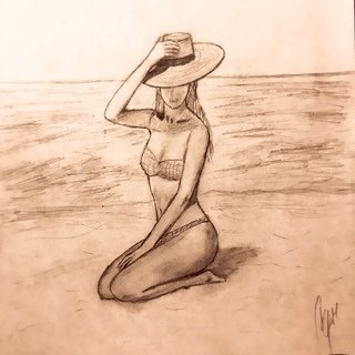 Девушка у моря карандашом