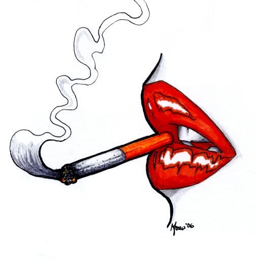 Губы с сигаретой карандашом