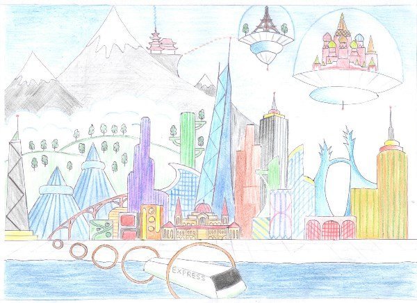 Рисунок город в будущем карандашом