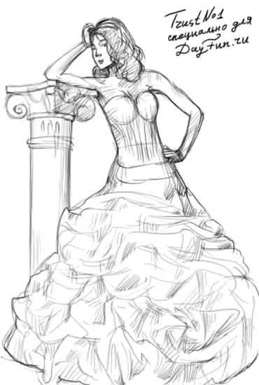 Рисунки девушек в платьях карандашом