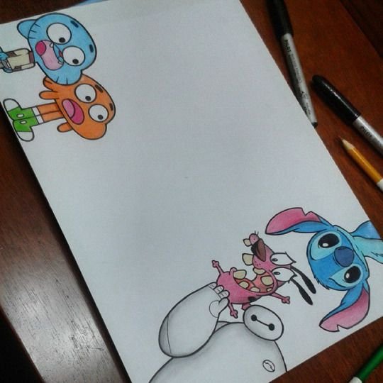 Рисунки героев из мультфильмов маркерами