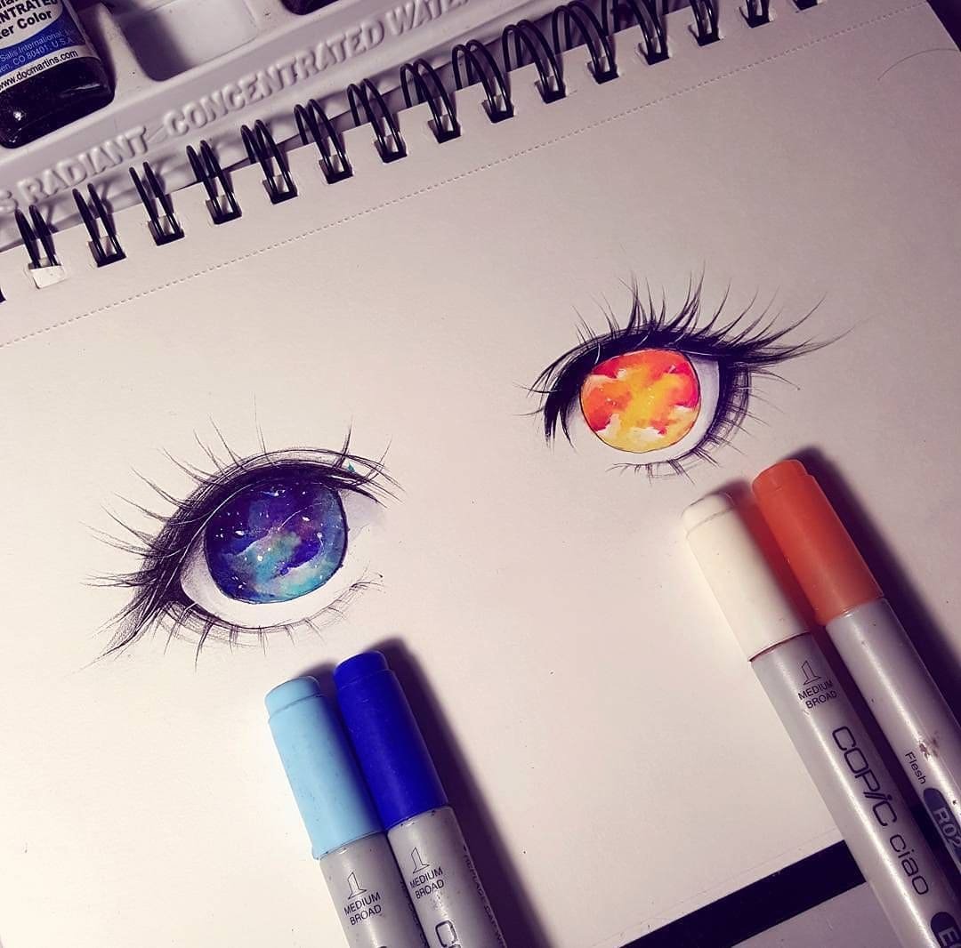 Рисование маркерами глаза
