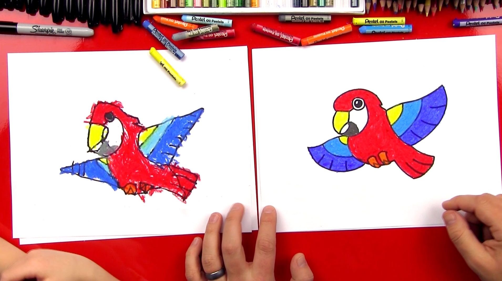 Легкий рисунок попугая фломастерами