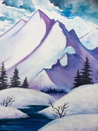 Снежные горы гуашью