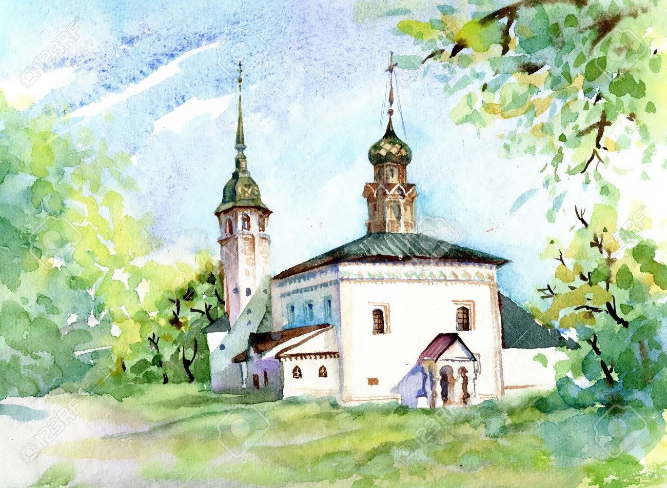 Православный храм акварелью