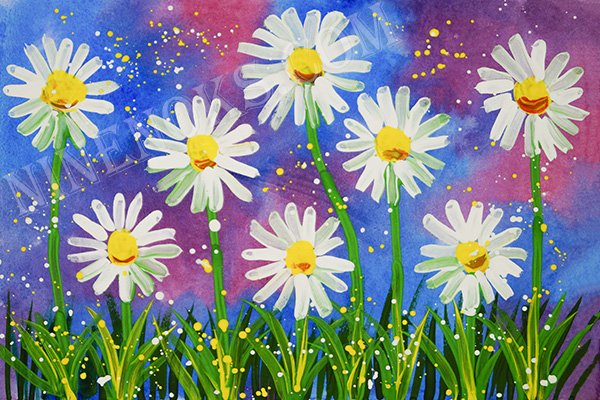 Ромашковое поле для детей гуашью