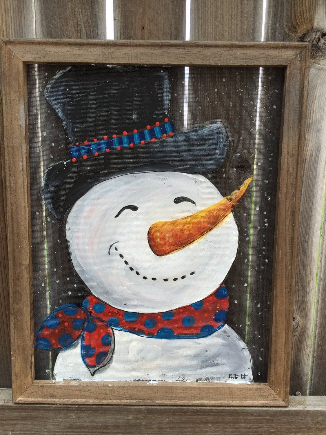 Снеговик на окне гуашью