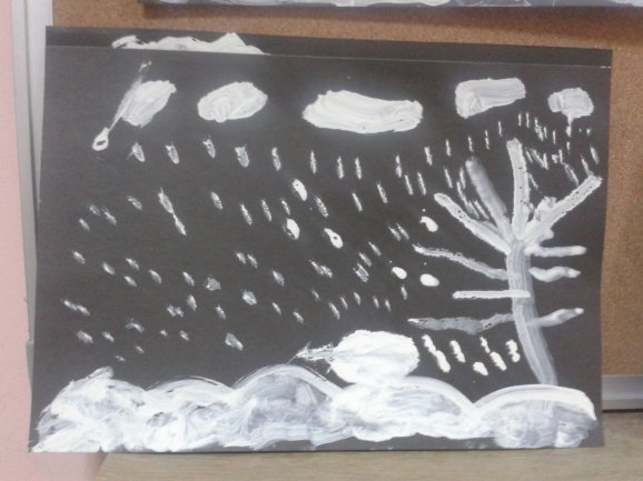 Зимний пейзаж на черном картоне