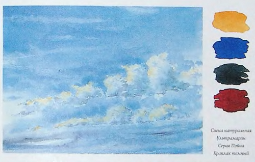 Перистые облака акварелью