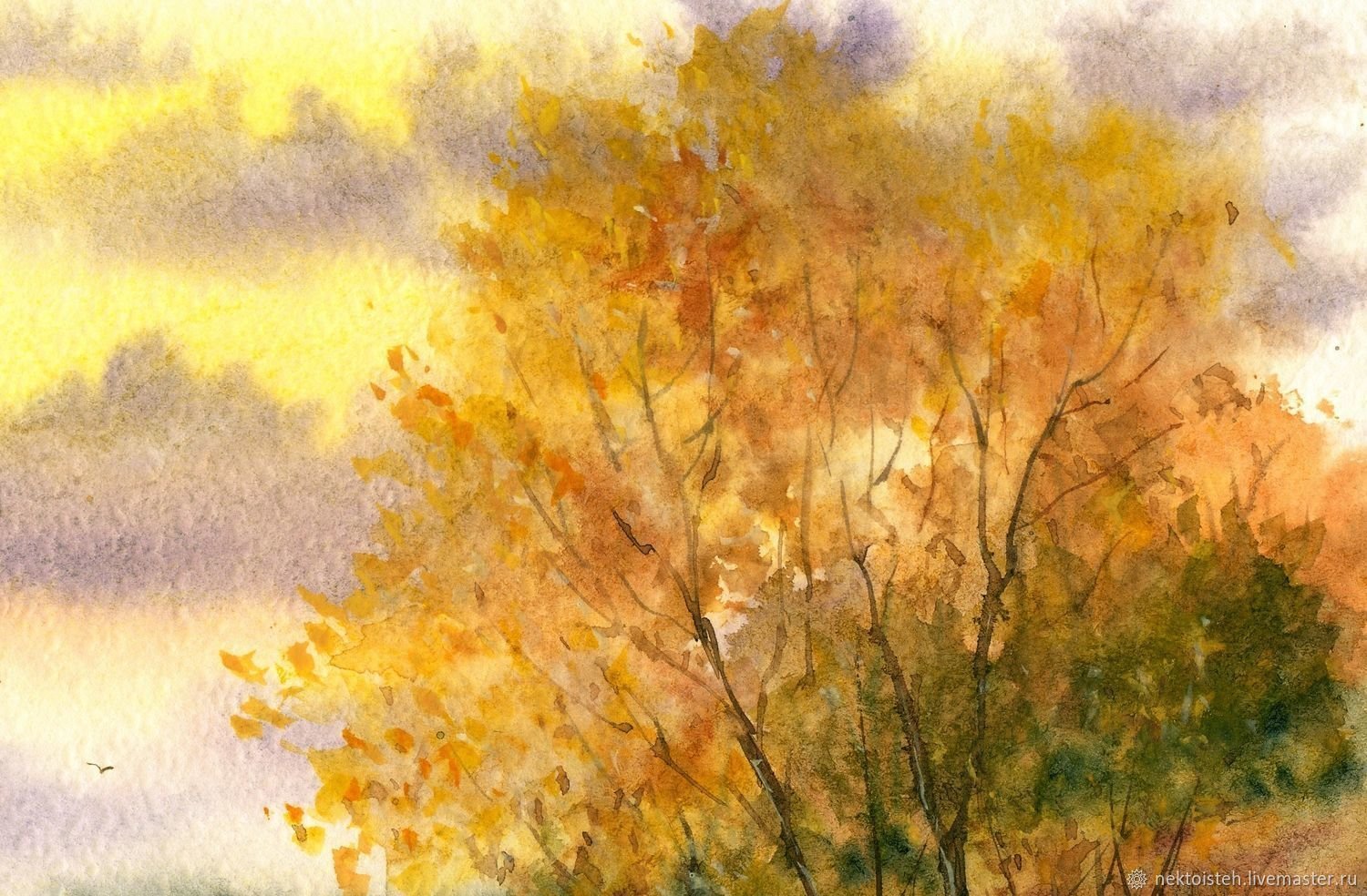 Осень картина акварель