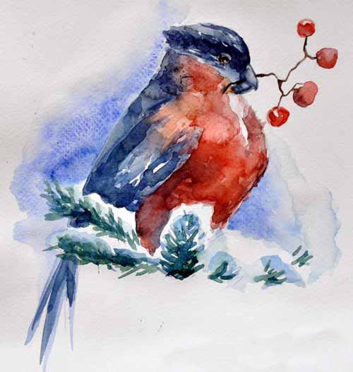 Новый год гуашью и акварелью