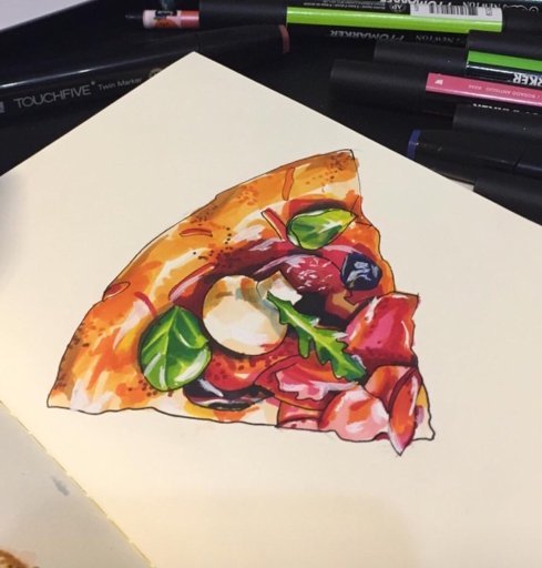 Пицца скетчинг маркерами