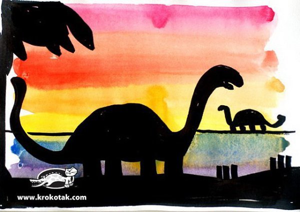 Динозавр рисунок гуашью